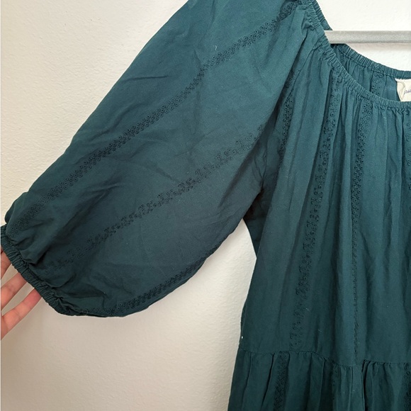 Universal Thread Teal Puff Sleeve Tiered Midi Dress | Size L | 100% Cotton - Picture 3 of 6